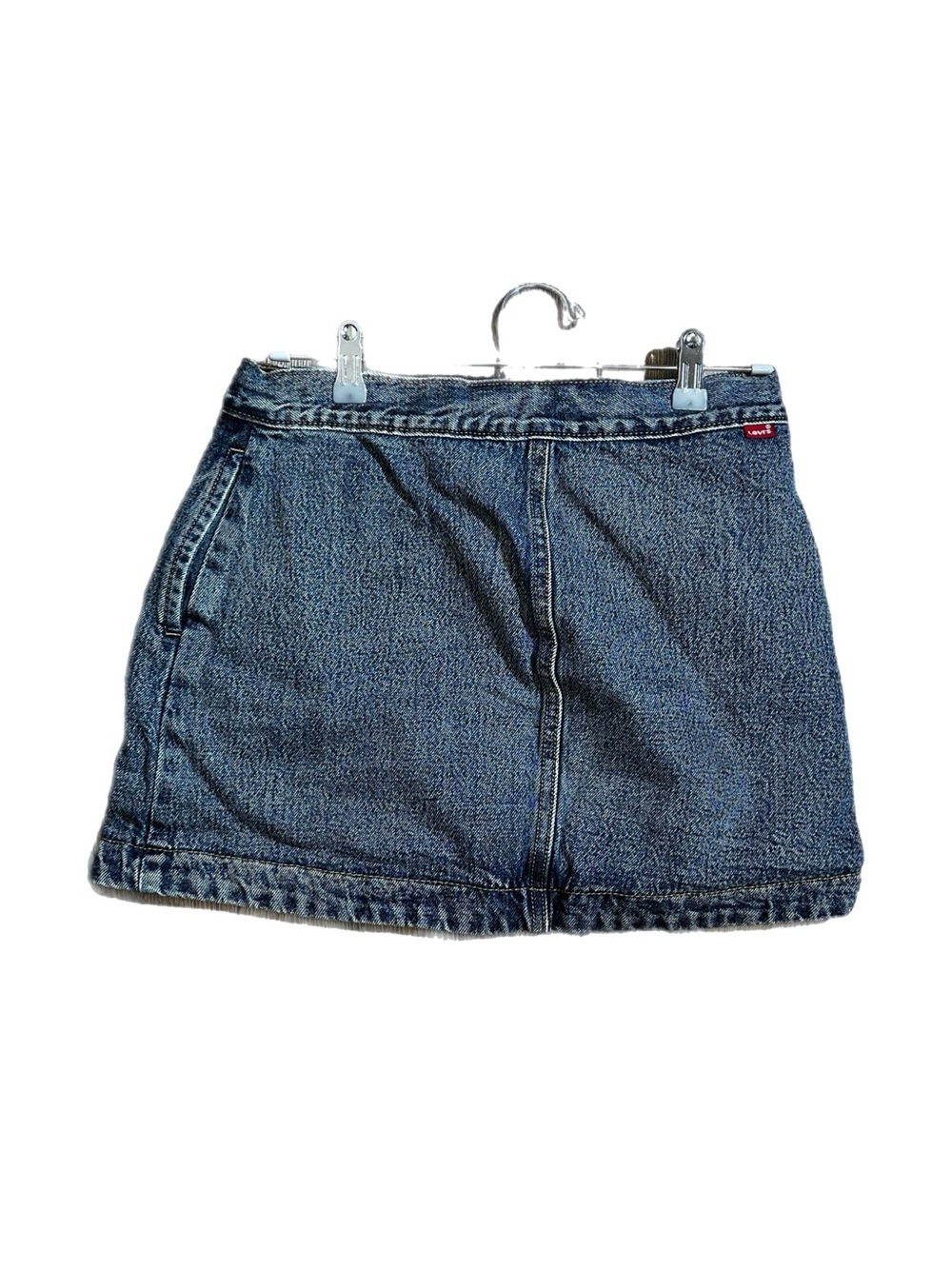 Levi's button-wrap denim mini skirt in a medium wash blue - Picture 2 of 6